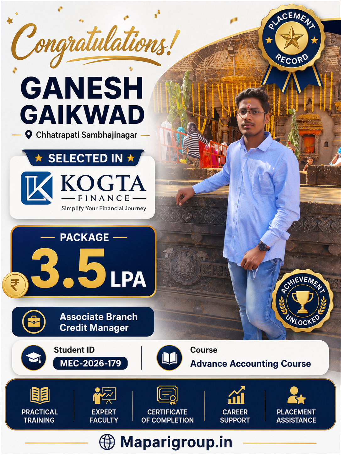 Ganesh Gaikwad placement record at Kogta Finance