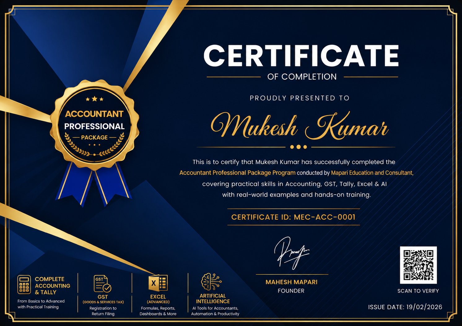 Accountant Professional Package certificate preview